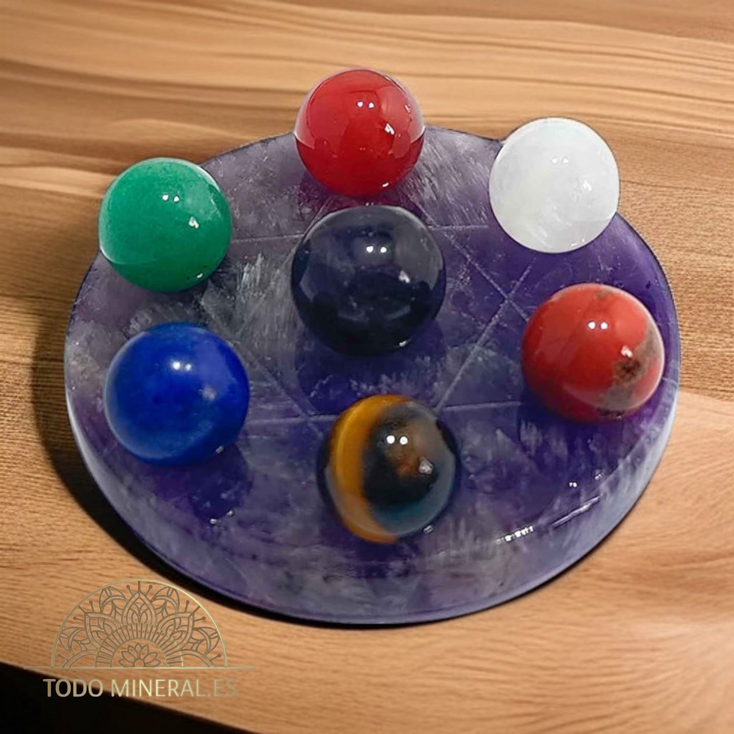 Juego 7 Chakras Disco Amatista Grabado Metatron 6,5 Cms Aprox TODOMINERAL