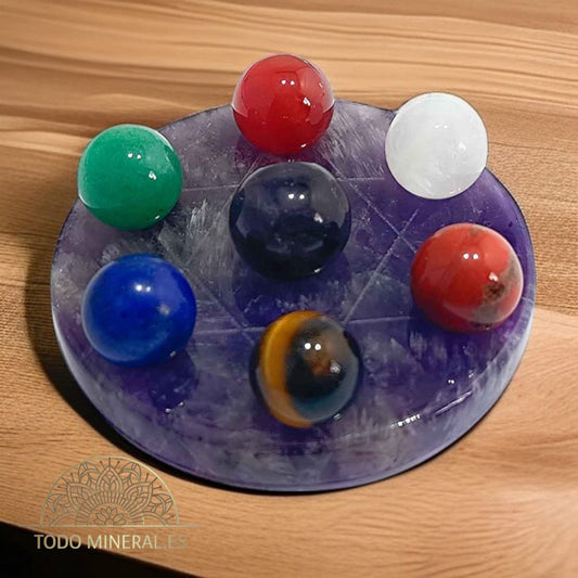 Juego 7 Chakras Disco Amatista Grabado Metatron 6,5 Cms Aprox TODOMINERAL