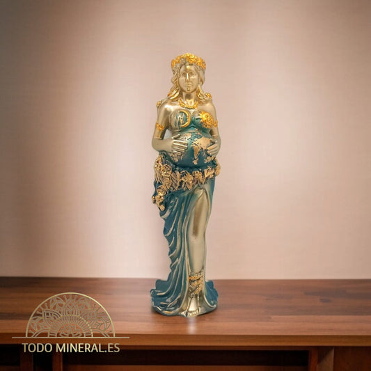 Figura En Resina Madre Tierra Azul y Dorada 22  Cms TODOMINERAL