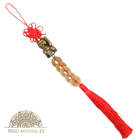 Colgante Feng Shui Gato De La Suerte Y 5 Monedas China 37 Cms Aproximado FENG SHUI
