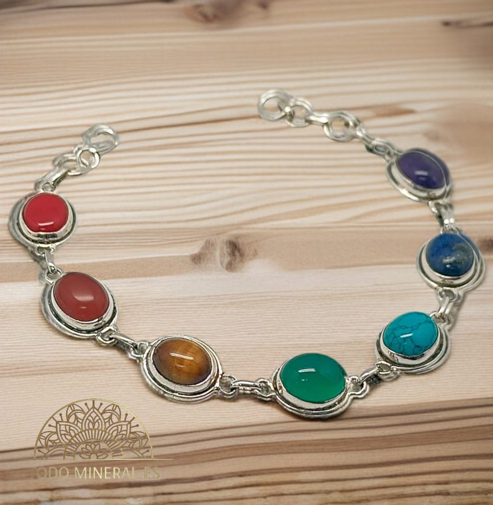 Pulsera Plata 925 Con Minerales 7 Chakras TODOMINERAL