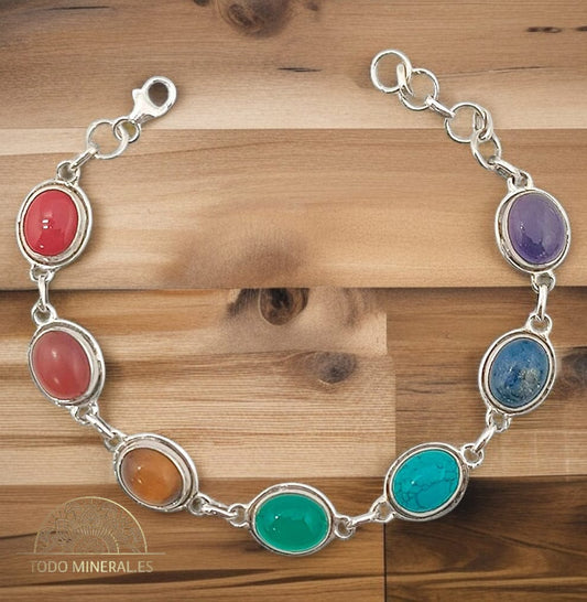 Pulsera Plata 925 Con Minerales 7 Chakras TODOMINERAL