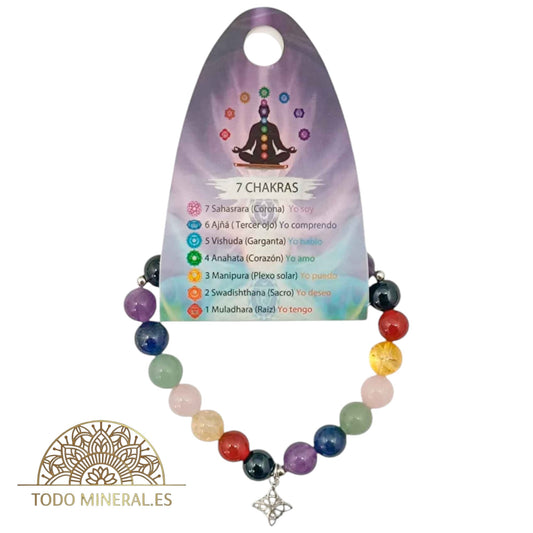 Pulsera 7 Chakras Piedra Natural Y  Plata 925 Nudo De Bruja TODOMINERAL