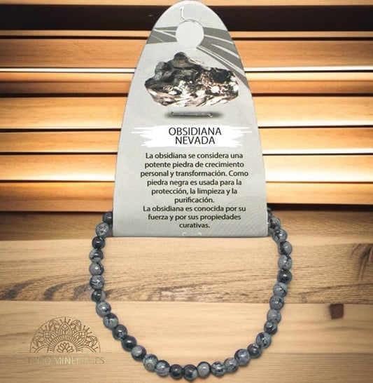 Pulsera Piedra Natural Obsidiana Nevada 4 mm PULSERAS MINERALES