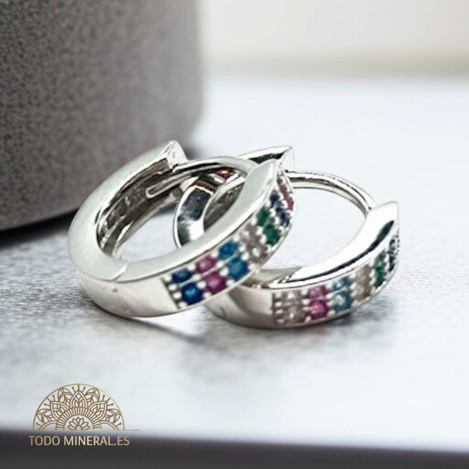 Pendientes Aro Con Circonitas Cristal Colores Plata 925 10 mm PENDIENTES PLATA 925