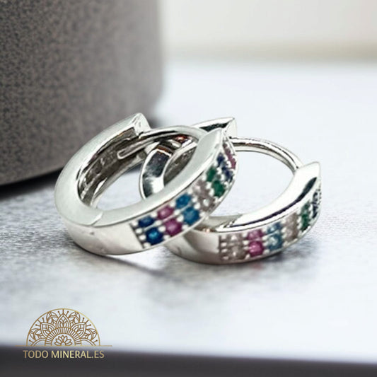 Pendientes Aro Con Circonitas Cristal Colores Plata 925 10 mm PENDIENTES PLATA 925