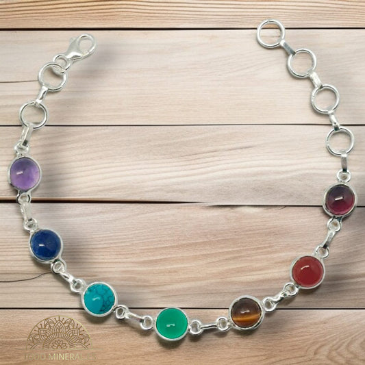 Pulsera Plata 925 Con Minerales 7 Chakras 16+3 CMS TODOMINERAL