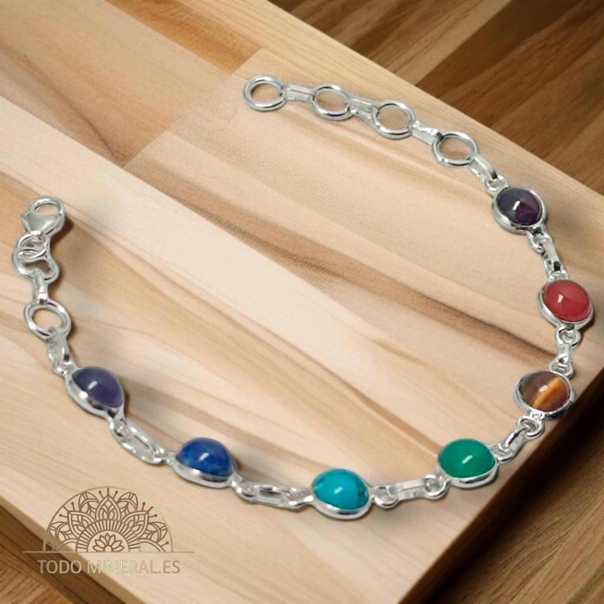Pulsera Plata 925 Con Minerales 7 Chakras 16+3 CMS TODOMINERAL