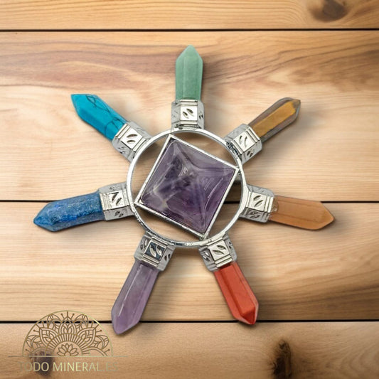 Generador De Energía 7 Chakras Y Pirámide Central Amatista 8 Cms Aprox TODOMINERAL