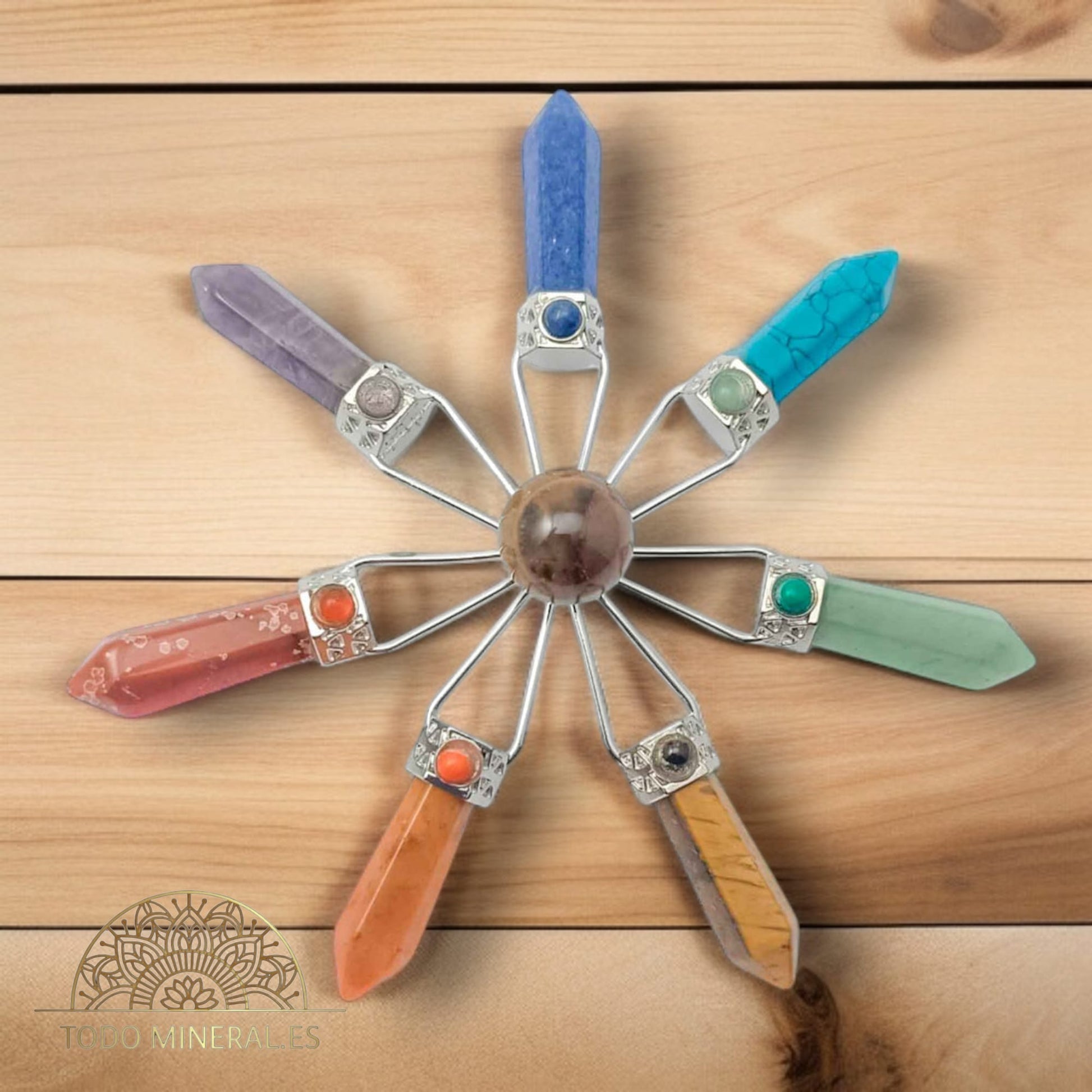 Generador De Energía 7 Chakras Y Esfera Central Ojo De Tigre ,12 Cms Aprox TODOMINERAL