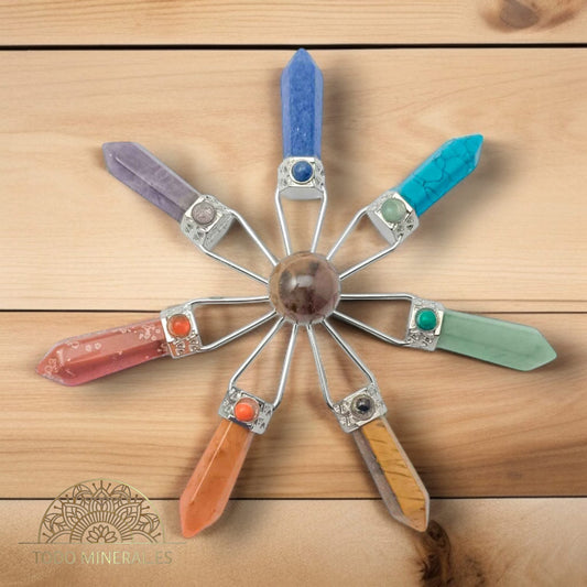 Generador De Energía 7 Chakras Y Esfera Central Ojo De Tigre ,12 Cms Aprox TODOMINERAL