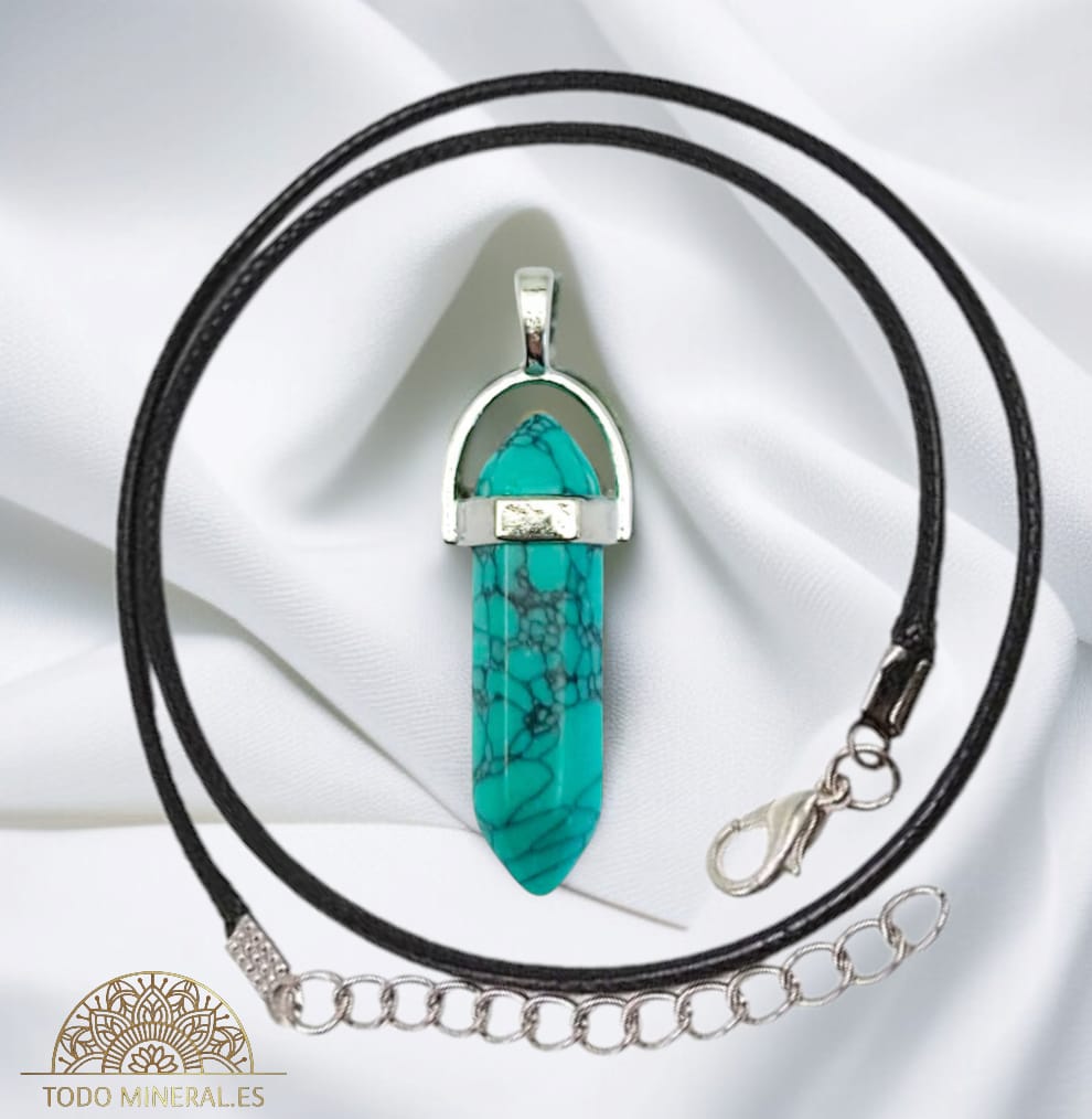 Colgante Metal Con Piedra Turquesina (INCLUYE CORDON 45 CMS EN NEGRO) TODOMINERAL