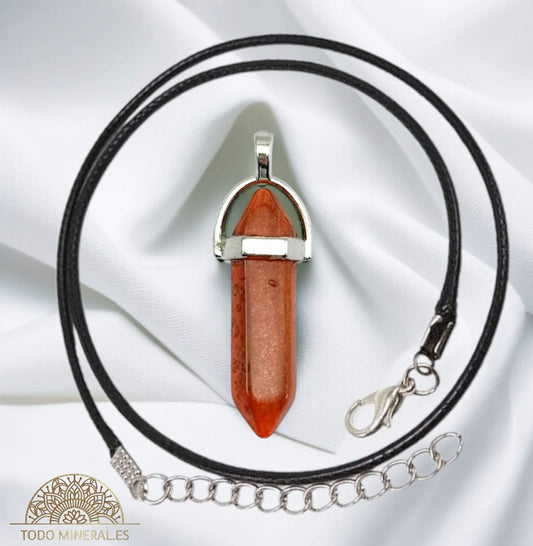 Colgante Metal Con Piedra Jaspe Rojo (INCLUYE CORDON 45 CMS EN NEGRO) TODOMINERAL