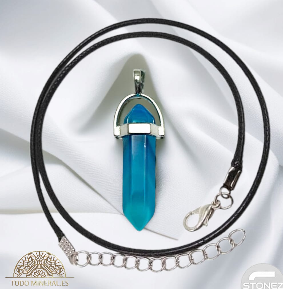 Colgante Metal Con Piedra Agata Azul (INCLUYE CORDON 45 CMS EN NEGRO) TODOMINERAL