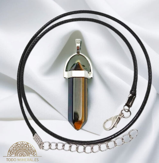 Colgante Metal Con Piedra Ojo de tigre (INCLUYE CORDON 45 CMS EN NEGRO) TODOMINERAL