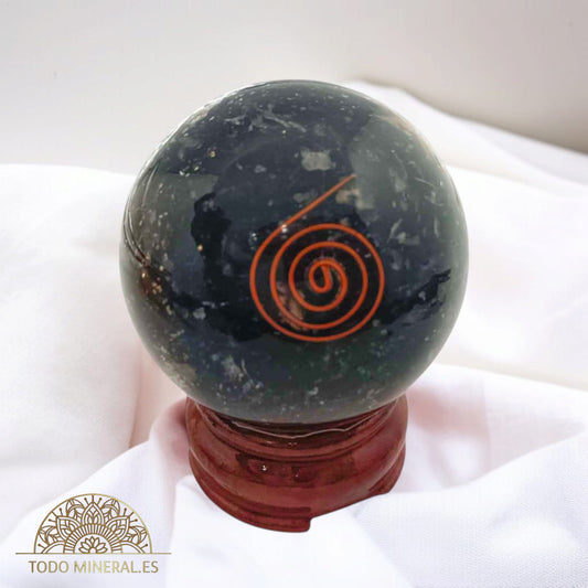 Esfera Orgonita Con Turmalina 6 Cms Con Peana De Madera ESFERA MINERAL