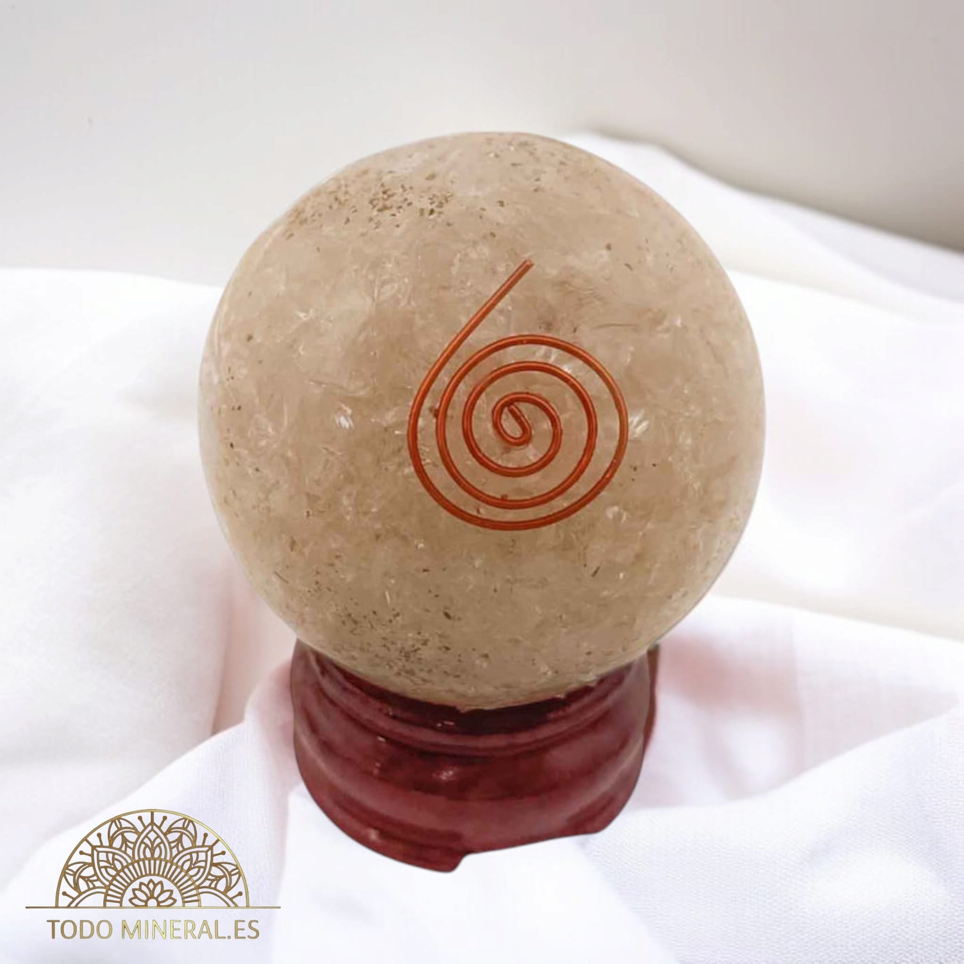 Esfera Orgonita Con Cuarzo Blanco 6 Cms Con Peana De Madera ESFERA MINERAL