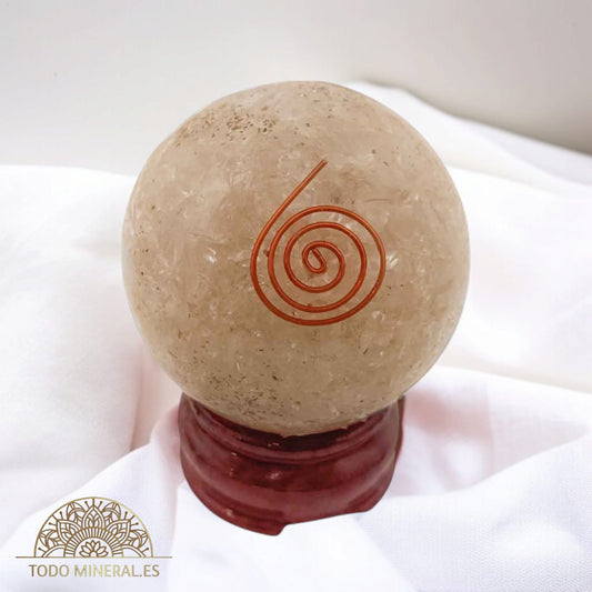 Esfera Orgonita Con Cuarzo Blanco 6 Cms Con Peana De Madera ESFERA MINERAL