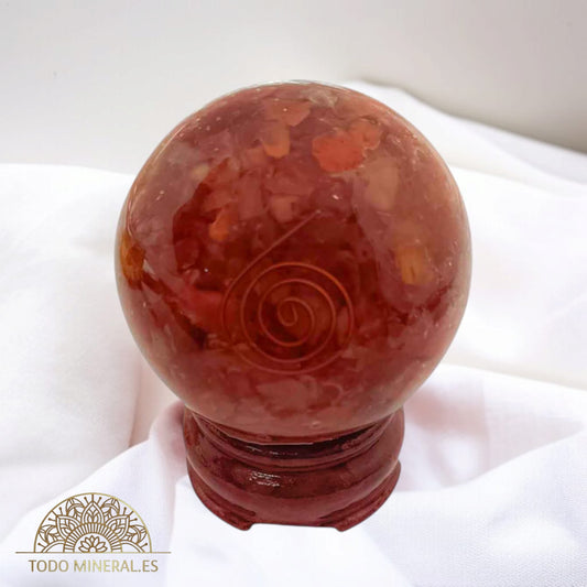 Esfera Orgonita Con Carneola 6 Cms Con Peana De Madera ESFERA MINERAL