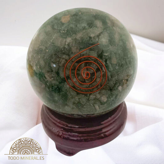 Esfera Orgonita Con Aventurina Verde 8 Cms Con Peana De Madera ESFERA MINERAL