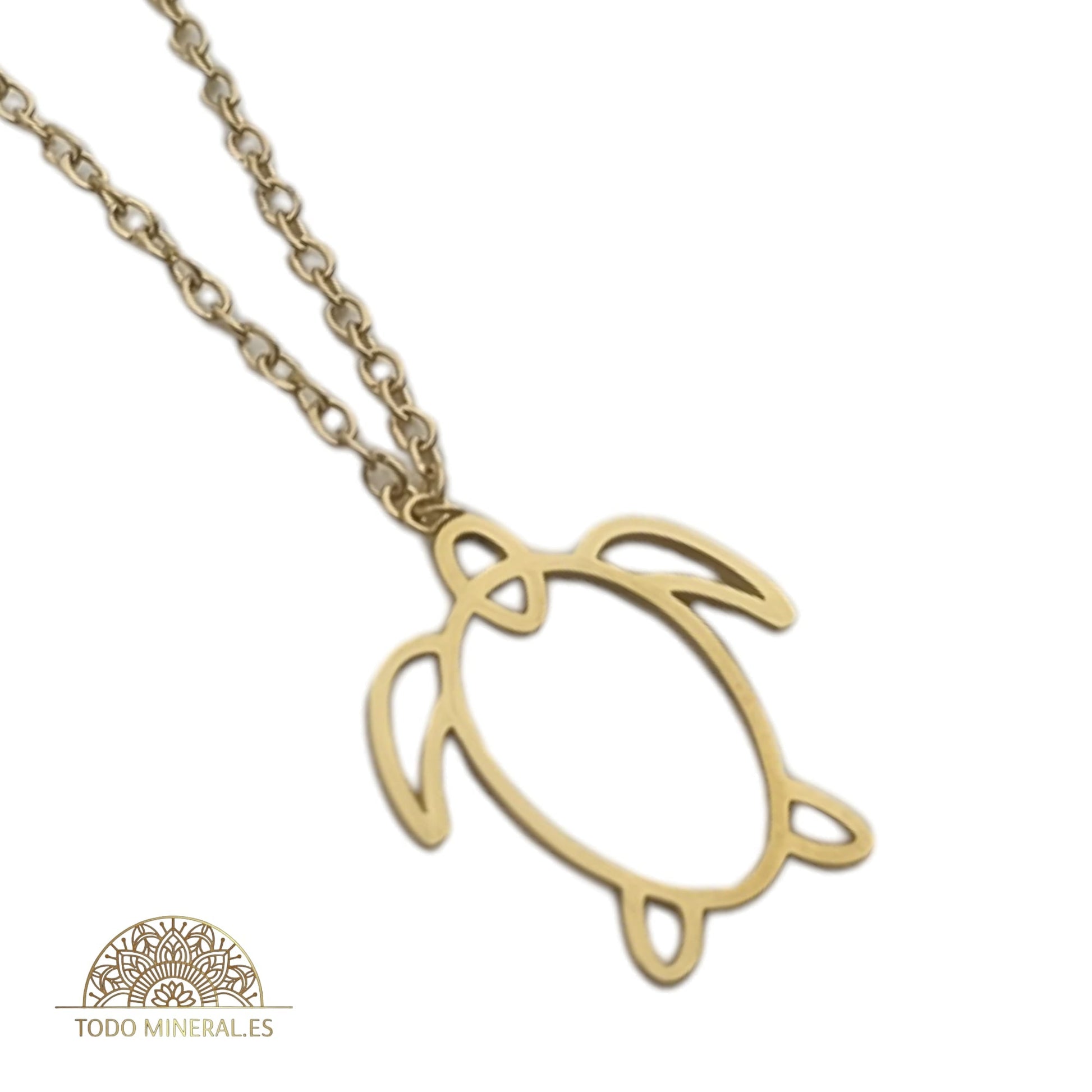 Collar Tortuga Acero Dorado Con Cadena 40 Cms TODOMINERAL