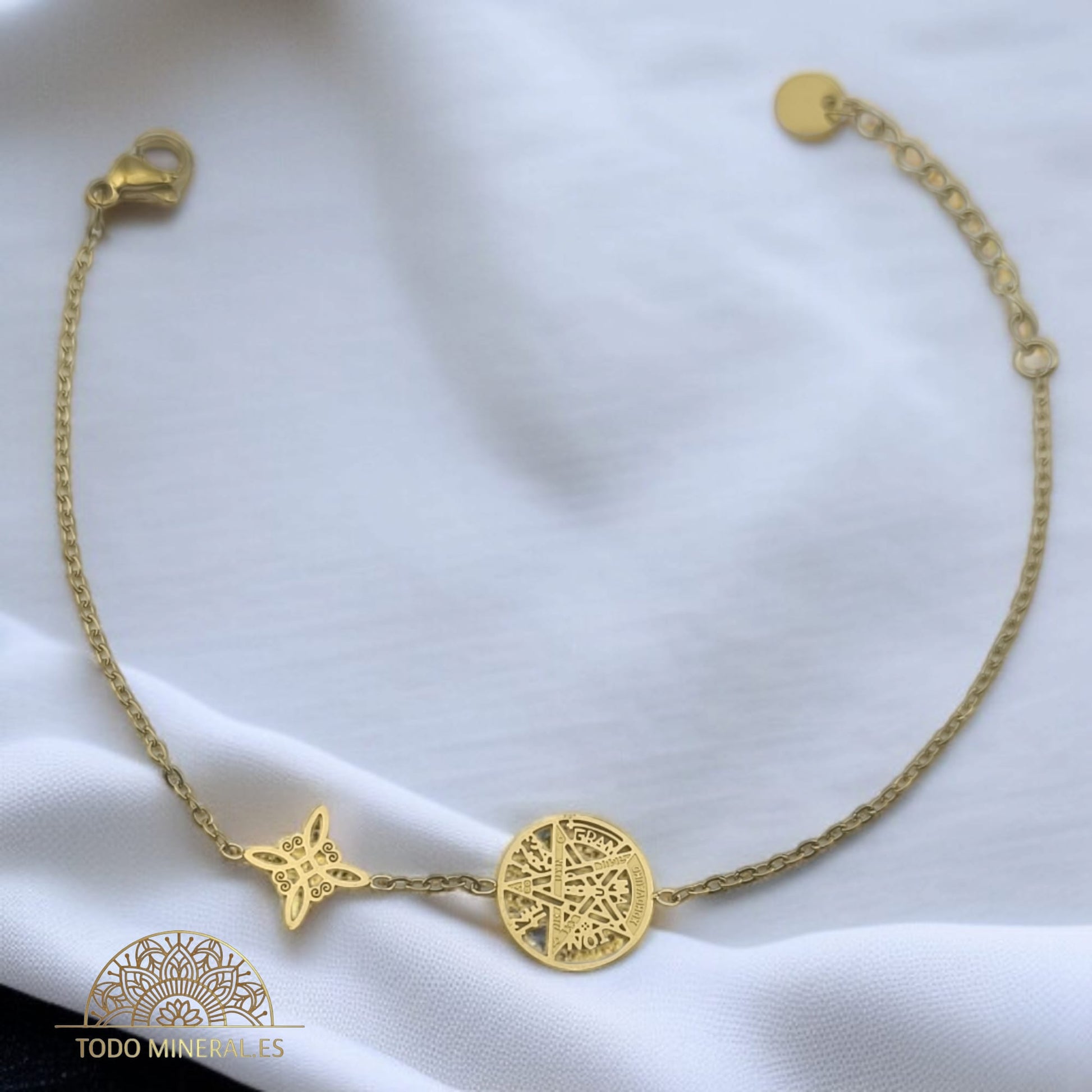Pulsera Acero Dorado Doble Protección Tetragramaton Nudo De Bruja PULSERA ACERO