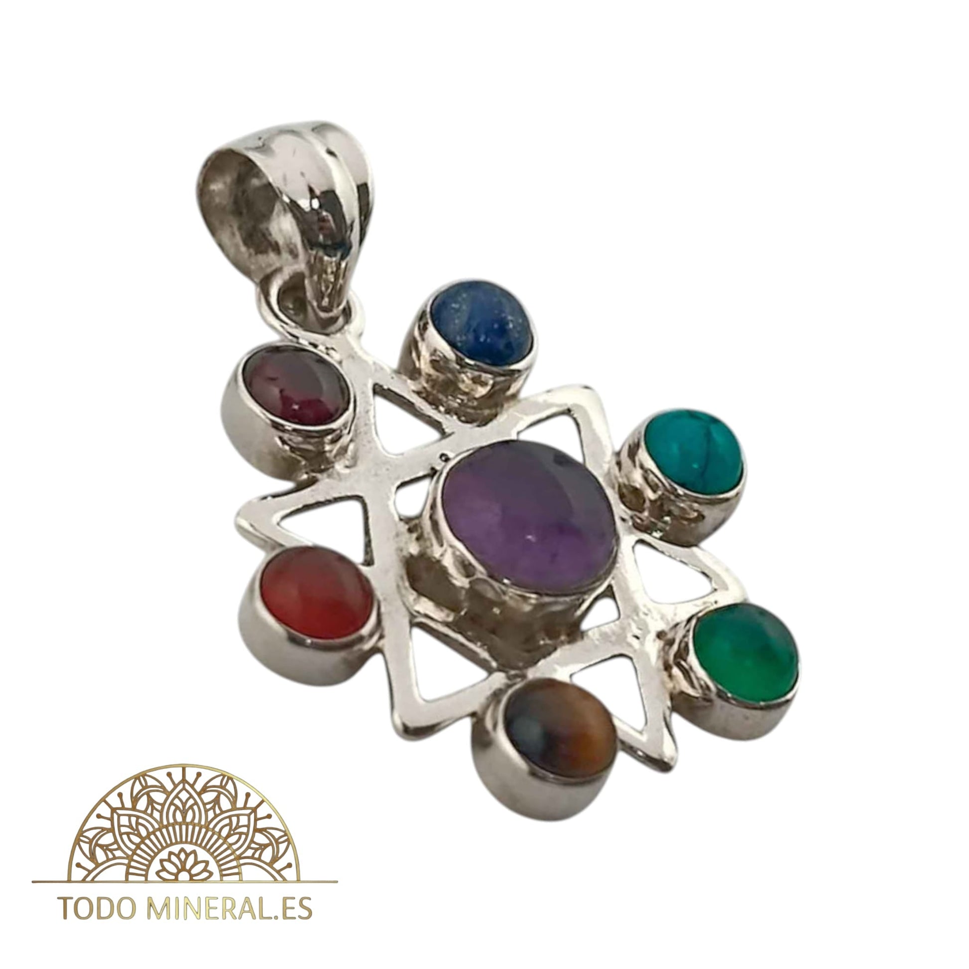 Colgante Plata 925Estrella De David Con Piedra Natural 7 Chakras 30 mm Aproximadamente TODOMINERAL