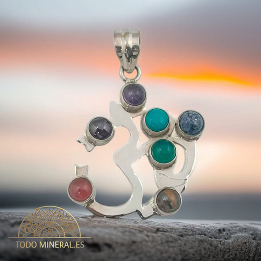 Colgante Plata 925 Simbolo Om Con Piedra Natural 7 Chakras 35 mm Aproximadamente TODOMINERAL