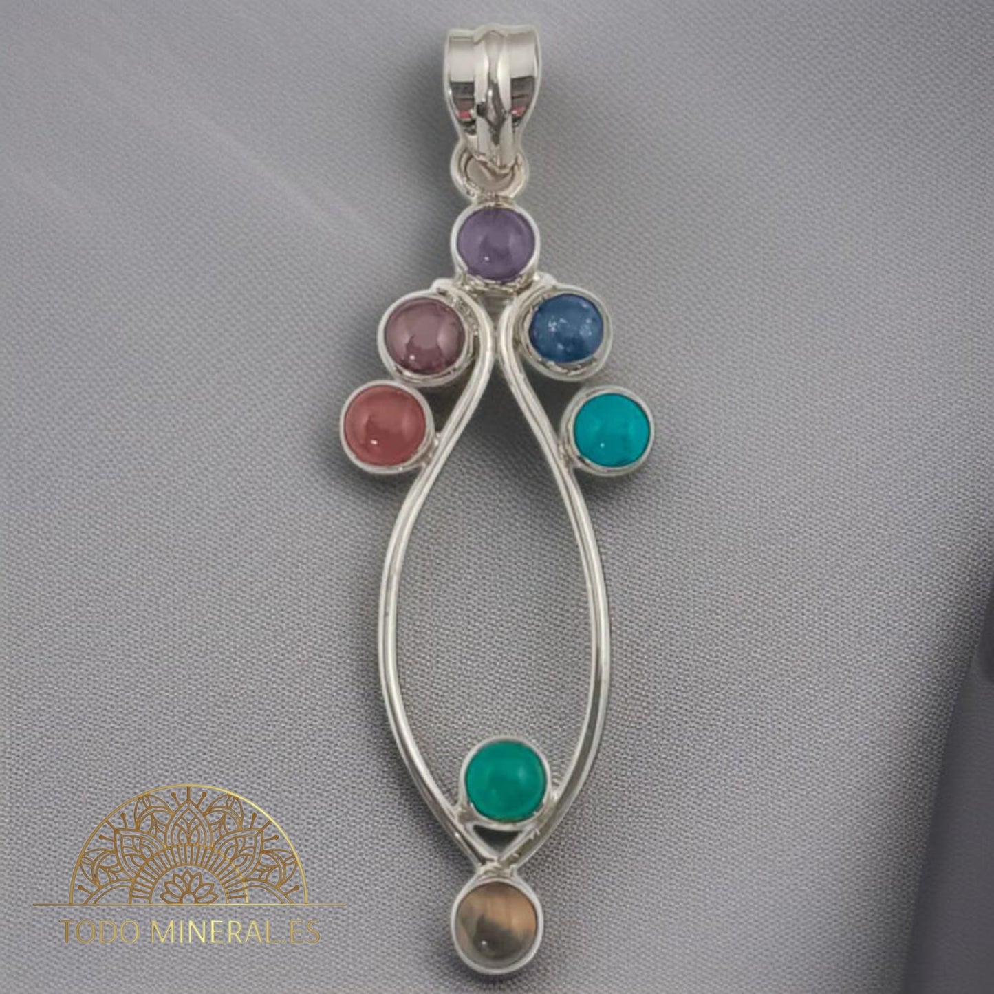Colgante Plata 925 Con Piedra Natural 7 Chakras 52 mm Aproximadamente