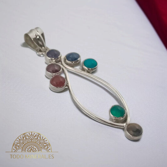 Colgante Plata 925 Con Piedra Natural 7 Chakras 52 mm Aproximadamente TODOMINERAL