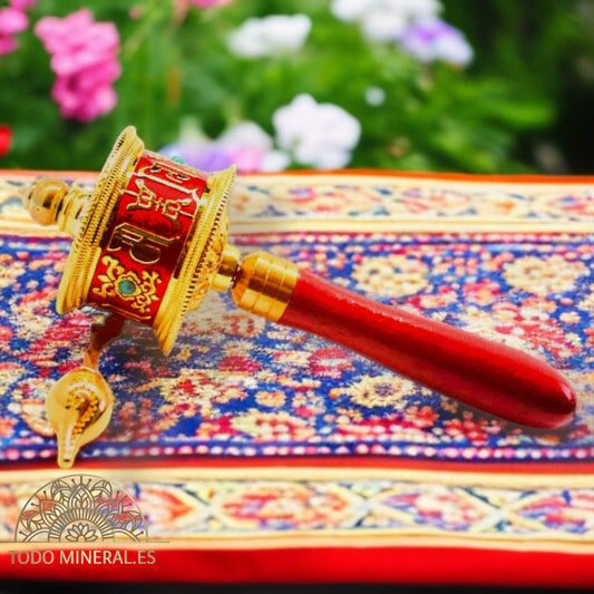 Rueda de Oración Hinduista Dorado Y Rojo TODOMINERAL