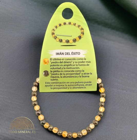 Pulsera Combinada Piedra Citrino y Pirita Para Imán Del Éxito Piedra De 4 mm PULSERAS MINERALES