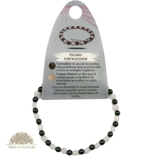 Pulsera Combinada Piedra Cuarzo Blanco Y Turmalina Para Escudo Fortalecedor Piedra De 4 mm PULSERAS MINERALES