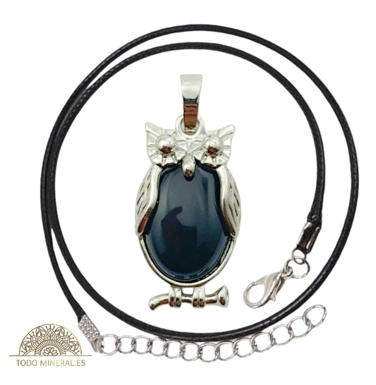Colgante Búho Metal Con Piedra Onix (INCLUYE CORDON 45 CMS EN NEGRO) TODOMINERAL
