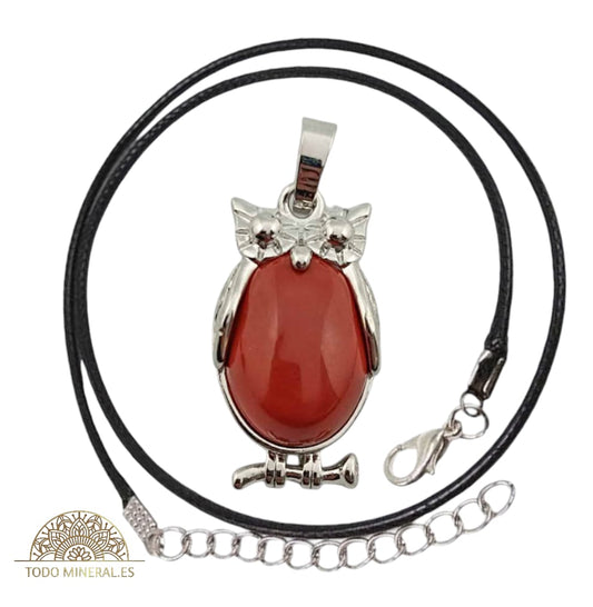 Colgante Búho Metal Con Piedra Jaspe Raojo (INCLUYE CORDON 45 CMS EN NEGRO) TODOMINERAL