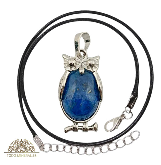 Colgante Búho Metal Con Piedra Lapislazuli (INCLUYE CORDON 45 CMS EN NEGRO) TODOMINERAL