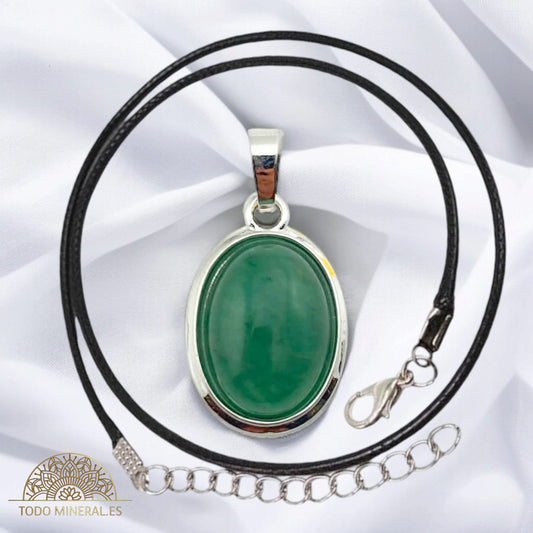 Colgante Ovalado Metal Con Piedra Aventurina (INCLUYE CORDON 45 CMS EN NEGRO) TODOMINERAL