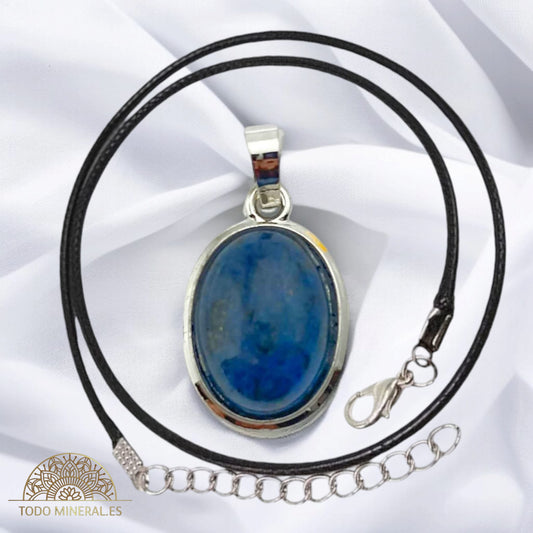 Colgante Ovalado Metal Con Piedra Lapis Lazuli (INCLUYE CORDON 45 CMS EN NEGRO) TODOMINERAL