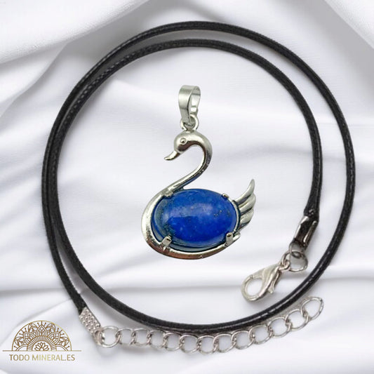 Colgante Cisne Metal Con Piedra Lapislazuli (INCLUYE CORDON 45 CMS EN NEGRO) TODOMINERAL