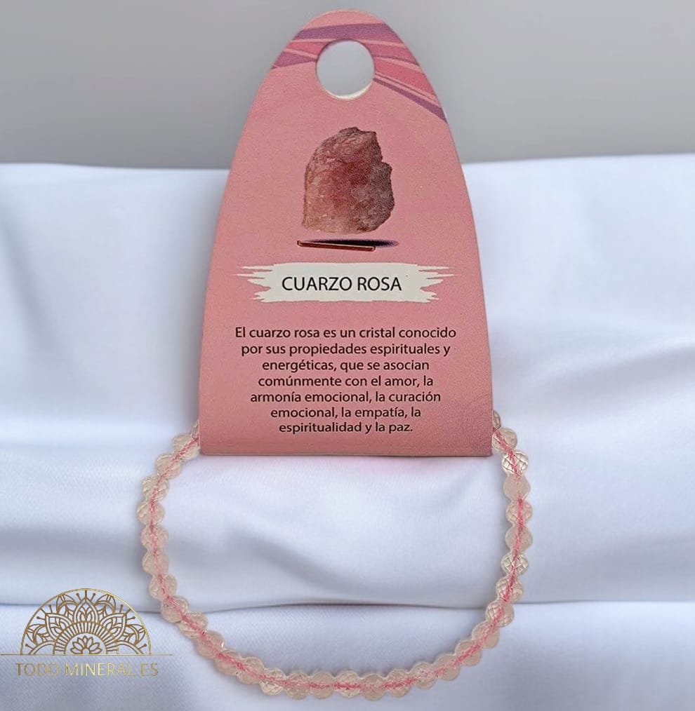 Pulsera Facetada 4 mm Piedra Natural Cuarzo Rosa TODOMINERAL