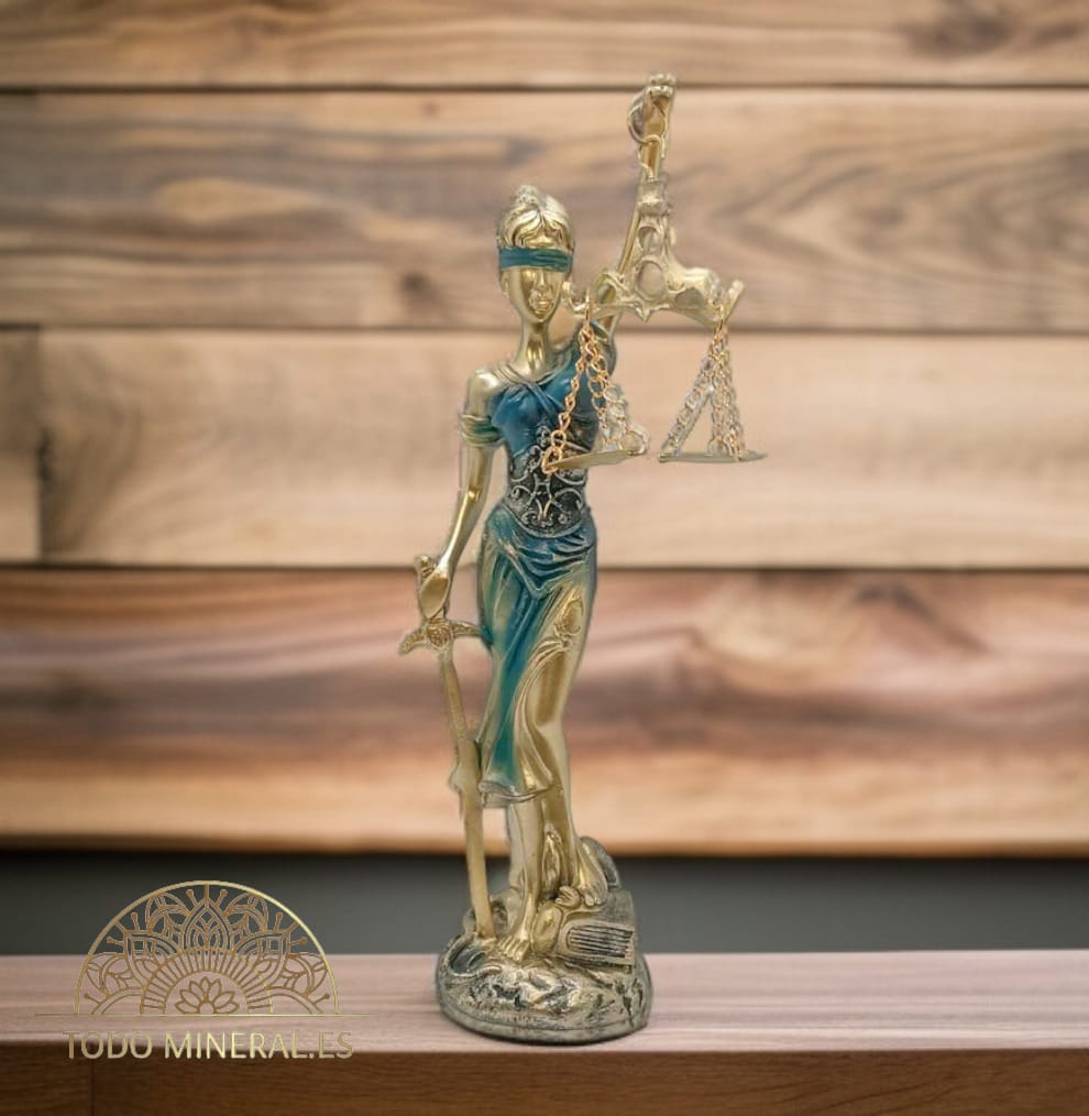 Figura Diosa De La Justicia Azul En Resina 23 Cms Aproximadamente TODOMINERAL