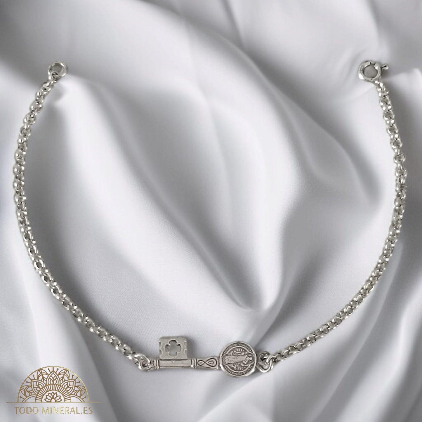 Pulsera Plata 925 Con Llave San Benito 18 Cms TODOMINERAL