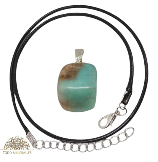 Collar Metal Con Piedra Natural Canto Rodado Amazonita (INCLUYE CORDON 45 CMS EN NEGRO) TODOMINERAL