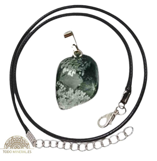 Collar Metal Con Piedra Natural Canto Rodado Obsidiana Nevada (INCLUYE CORDON 45 CMS EN NEGRO) TODOMINERAL