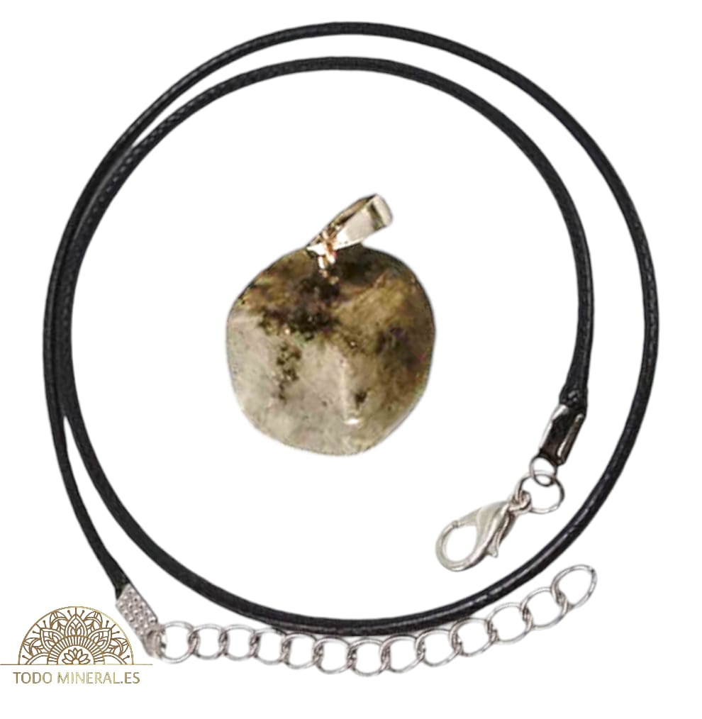 Collar Metal Con Piedra Natural Canto Rodado Labradorita (INCLUYE CORDON 45 CMS EN NEGRO) TODOMINERAL