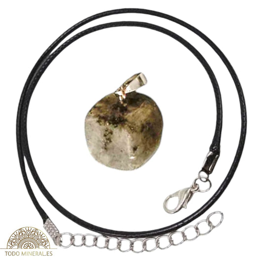 Collar Metal Con Piedra Natural Canto Rodado Labradorita (INCLUYE CORDON 45 CMS EN NEGRO) TODOMINERAL