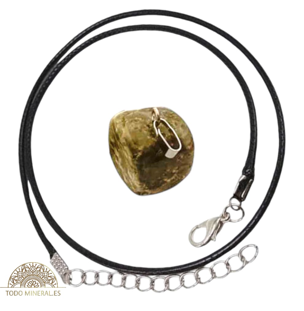 Collar Metal Con Piedra Natural Canto Rodado Unakita (INCLUYE CORDON 45 CMS EN NEGRO) TODOMINERAL