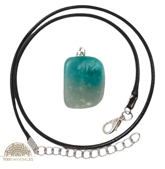 Collar Metal Con Piedra Natural Canto Rodado Fluorita (INCLUYE CORDON 45 CMS EN NEGRO) TODOMINERAL