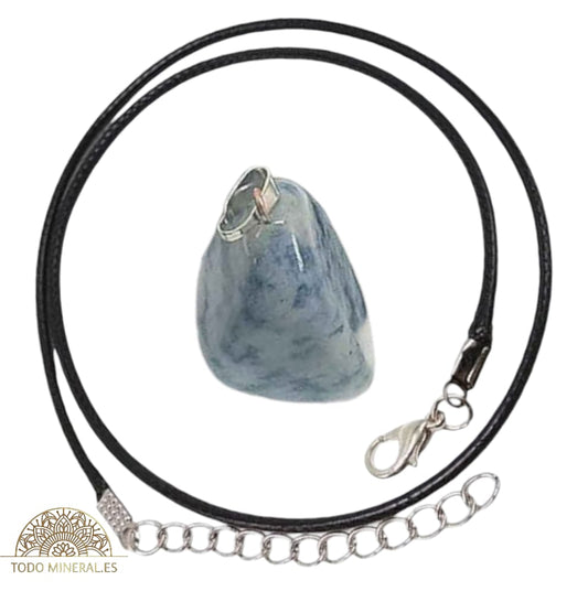 Collar Metal Con Piedra Natural Canto Rodado Sodalita (INCLUYE CORDON 45 CMS EN NEGRO) TODOMINERAL