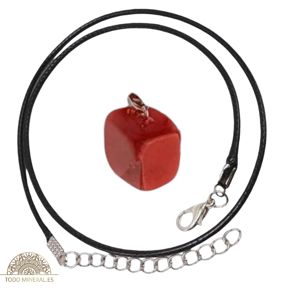 Collar Metal Con Piedra Natural Canto Rodado Jaspe Rojo (INCLUYE CORDON 45 CMS EN NEGRO) TODOMINERAL